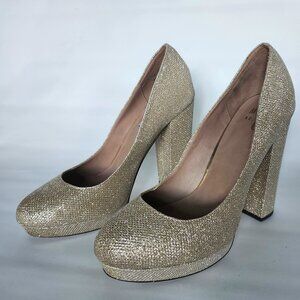 Mix N. 6 Women's Chunky Heel Gold Platform Shoes Heels Pump Size 9 M